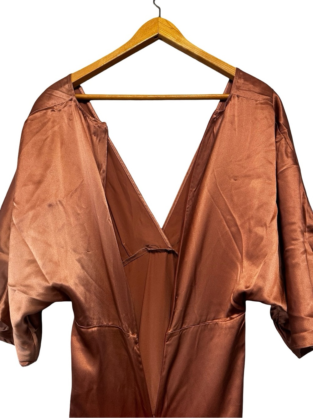 Reformation Silk Deep V Maxi Dress SZ 4 Rust Brown Satin Flutter Sleeve Slip - Picture 9 of 15